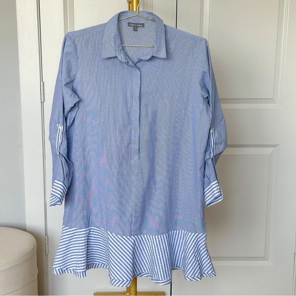 Blue Ruffled Buttoned Mini Dress - Picture 3 of 7